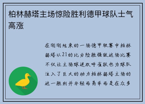 柏林赫塔主场惊险胜利德甲球队士气高涨