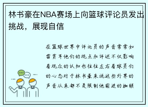 林书豪在NBA赛场上向篮球评论员发出挑战，展现自信
