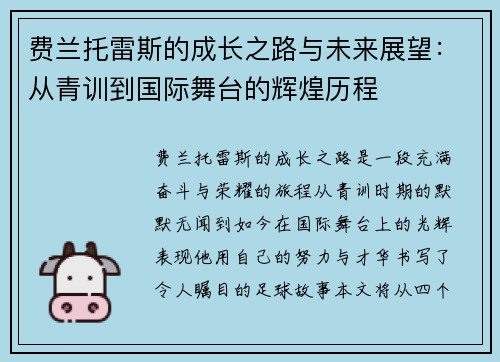 费兰托雷斯的成长之路与未来展望：从青训到国际舞台的辉煌历程