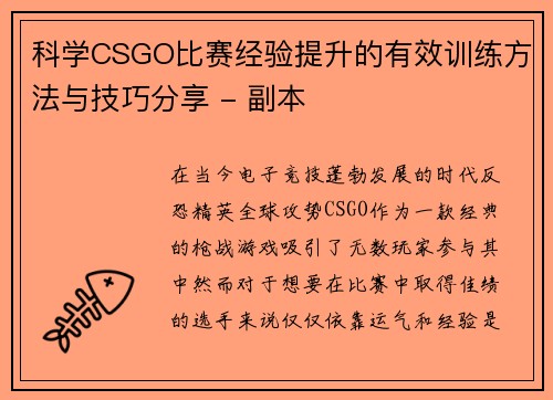 科学CSGO比赛经验提升的有效训练方法与技巧分享 - 副本